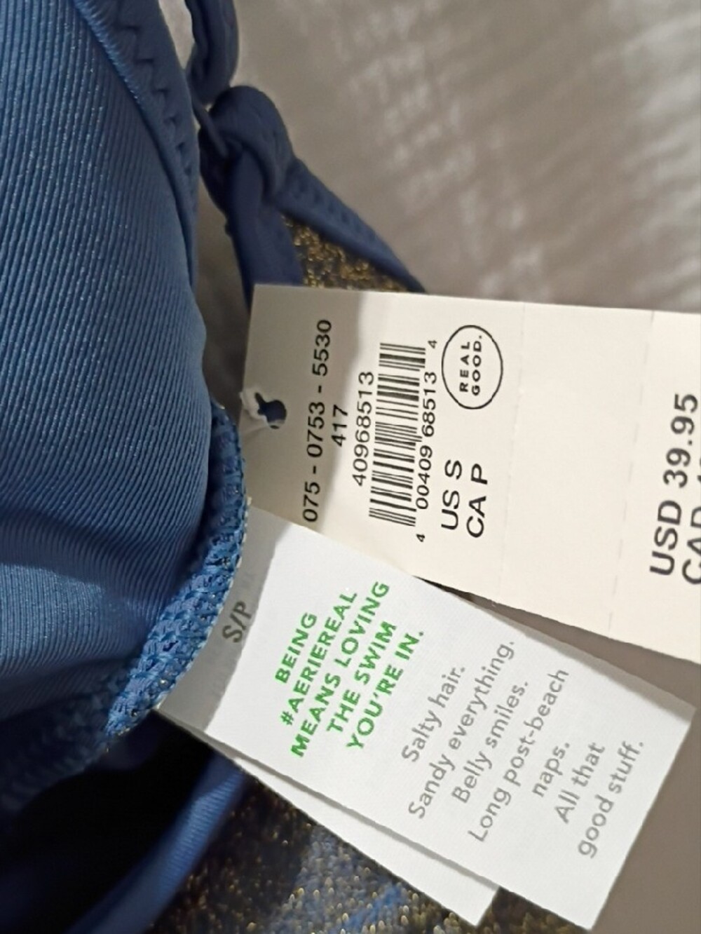 aerie Shimmer Scoop Neckline Bikini Top in Sparkle Gold-Blue SIZE Small NWT - Picture 7 of 8